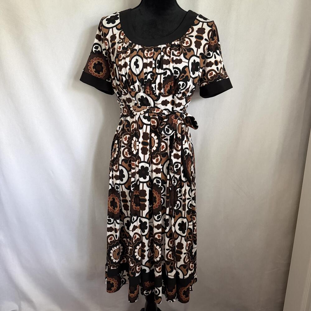 Danny & Nicole Dress Womens 12 Floral Belted Pleated Jersey Midi Milkmaid Retro